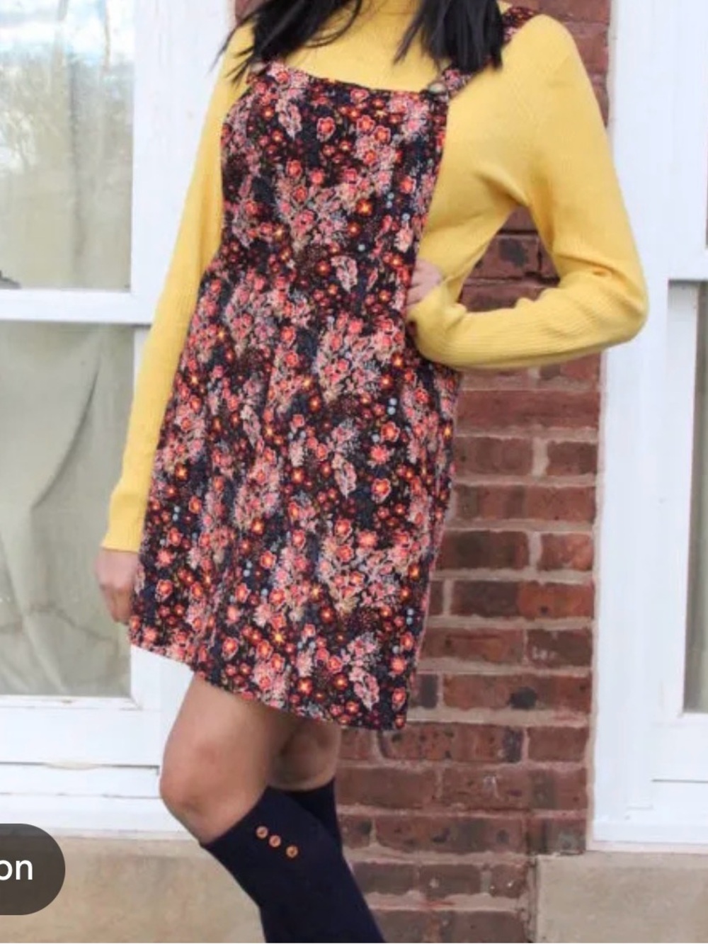 Xhilaration Black Floral Pinafore Dress with Pink Accents